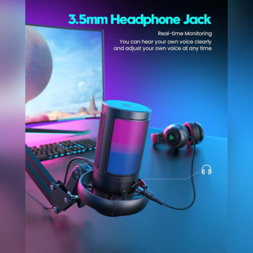 Gaming USB Microphone PC RGB Microphone Streaming Podcast Studio Condenser Mic - Picture 21 of 25