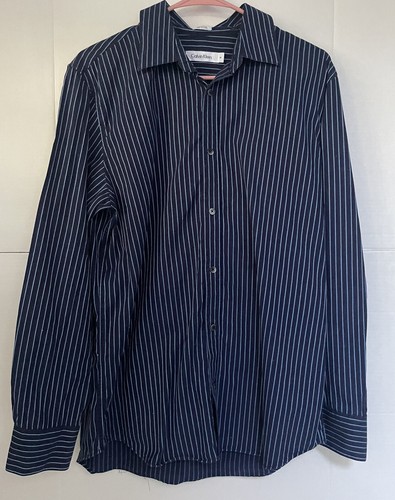 Calvin Klein Herren Langarm Hemd gestreift blau Knopfleiste Größe Large - Bild 1 von 3
