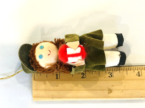 Vintage Christmas Ornament Girl Green Felt Holding Gift Present 3.5" - Picture 2 of 7