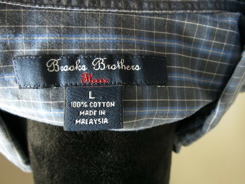 BROOKS BROTHERS BLUE & GRAY PLAID CHECK BUTTON DOWN SHIRT - SIZE L - Picture 7 of 7