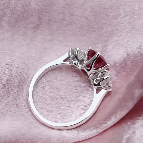 4.10 Ct Oval Cut Certified Natural Ruby & Diamond Wedding Ring 14K White Gold - Picture 4 of 7