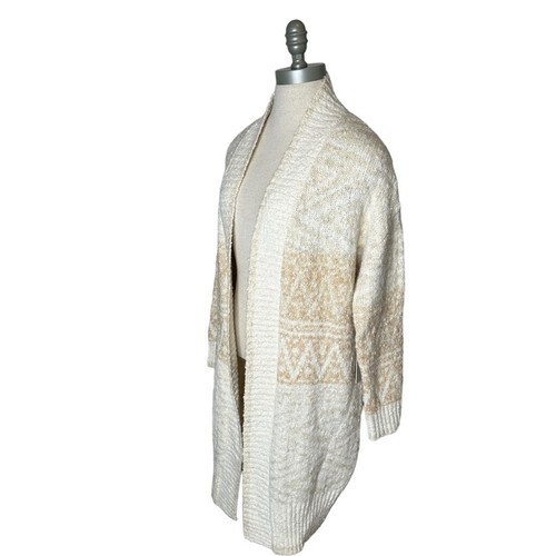 Joie Longline Nordic Cream & Tan Wool Blend Duster Sweater Long Cardigan Small - Picture 8 of 15