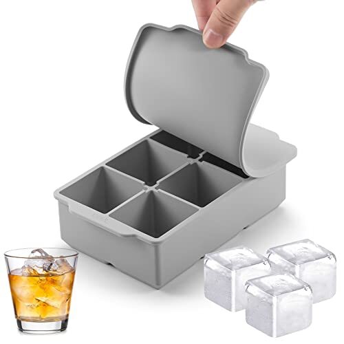 Large Ice Cube Tray with Lid, Stackable Big Silicone Square Ice Grey Pack of 1 - Picture 1 of 6