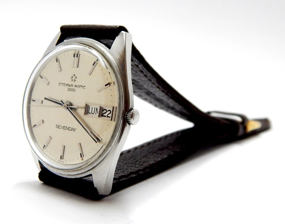 Watch ETERNA-MATIC 3000 Eterna Matic Sevenday 21 Jewel Steel 35mm Men Working - Image 2 of 4