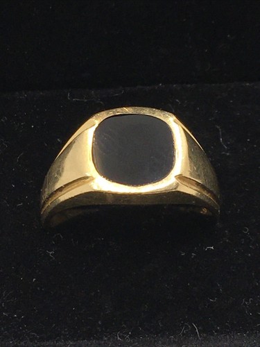 Beautiful 14K Yellow Gold Black Enamel Men’s Signet Ring 7gr. Size 9.5 - Picture 10 of 12