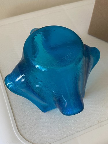 League of NH Craftsmen Hand Blown Handmade Glass Candle Holder Cobalt Blue - Picture 8 of 9