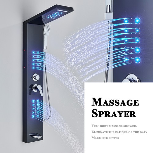 LED Shower Panel Tower Column Stainless steel Shower Mixer Twin Head Massage Jet - Picture 25 of 218