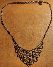 Pre-owned Gunmetal Black Heart Linked Chainmail Necklace 16 inches Adjustable