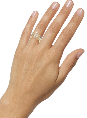 Inc International Concepts Stack 3 Ring Set Faux Pearl Crystal Gold-Tone Size 8 - Picture 2 of 5