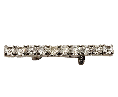 Strass gefütterte Stabbrosche Vintage 40er 50er Jahre silberfarben minimalistisch Anstecknadel - Bild 4 von 22