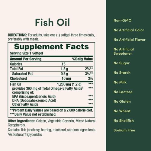 Nature's Bounty Fish Oil with 3 1200mg 60 Rapid Release Softgel for Heart J L6Z5 - Picture 3 of 10