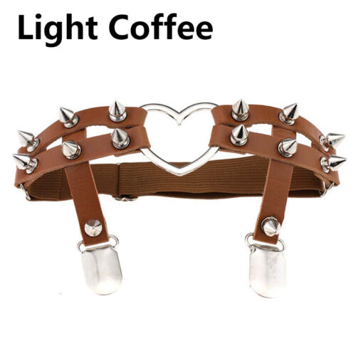 Women's Sexy Leather Leg Ring Garter Belt Elastic Heart Punk Rivet Thigh Ring - Picture 21 of 24