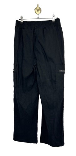 Girls Teen Tween Black Silver Cargo Zipper Elasticated Waist Pants Size L Fit 12 - Picture 3 of 7