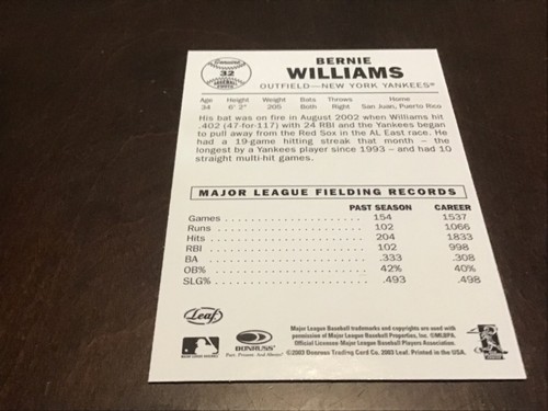 BERNIE WILLIAMS. Oddball Insert & Regular issue Baseball YANKEES YOU CHOOSE - Picture 67 of 167