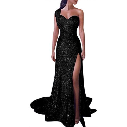 Damen Pailletten Abschlussball Party Kleid Sexy Schulter Abend Brautjungfer Lange Kleider - Bild 28 von 36