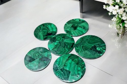 Malachite Stone Coaster Set of 6 Handmade Luxury Kitchen & Dining Table Decor - Picture 1 of 7