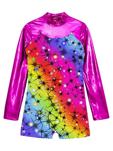 Kids Girls Unitard Gym Swimsuit Ballet Jumpsuit Shiny Activewear Running Dance - Picture 36 of 48
