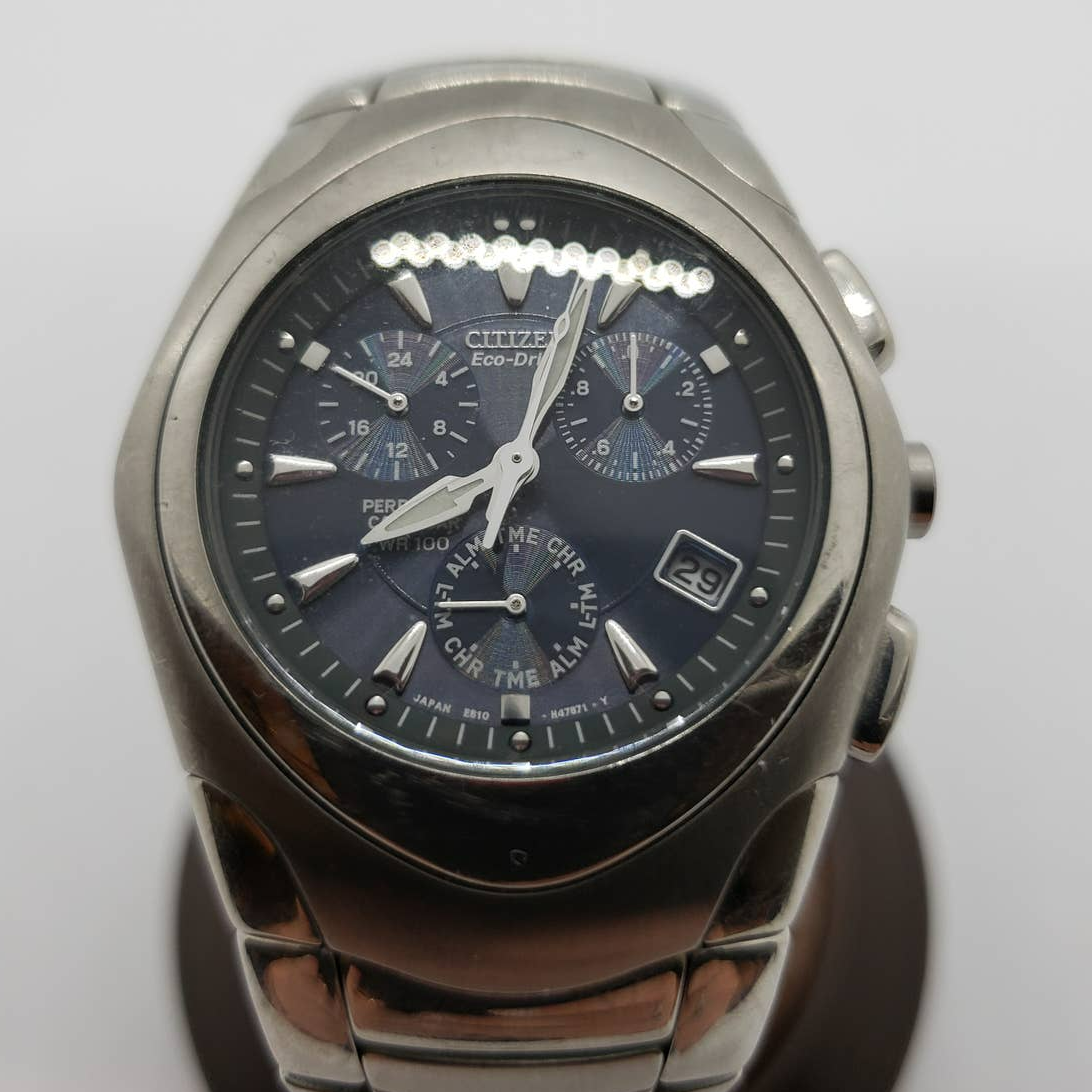 Citizen Eco-drive Watch E810-h27074 Wr100m Chrono Dead Power