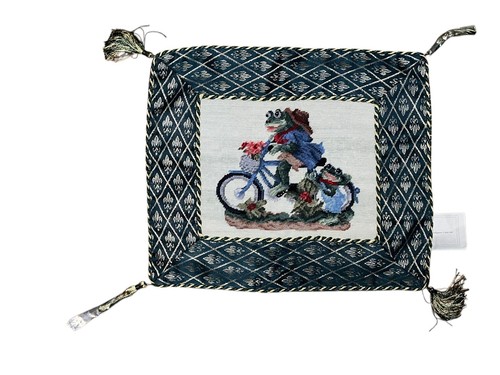 Vintage Wolle Baumwolle grün Frösche Fahrrad Nadelspitze Kissenhülle 15" x 13" Reißverschluss - Bild 9 von 17