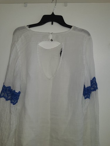 Haris Cotton White Blouse Size L Long Sleeves - Picture 2 of 7