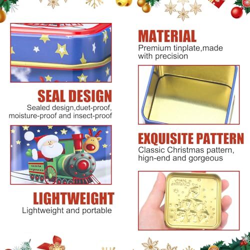 12 Pcs Christmas Tins Square Xmas Cookie Boxes Large Candy Tinplate Tins with - Picture 5 of 8