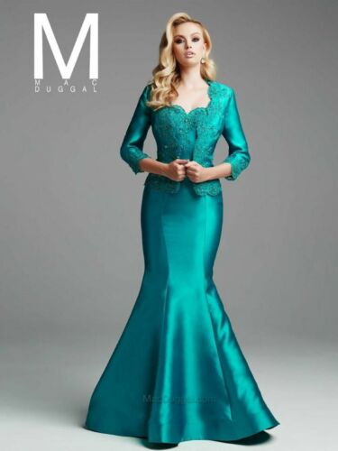 NWT MacDuggal 80463D Teal size 10 Long formal gown/jacket, $810 retail price