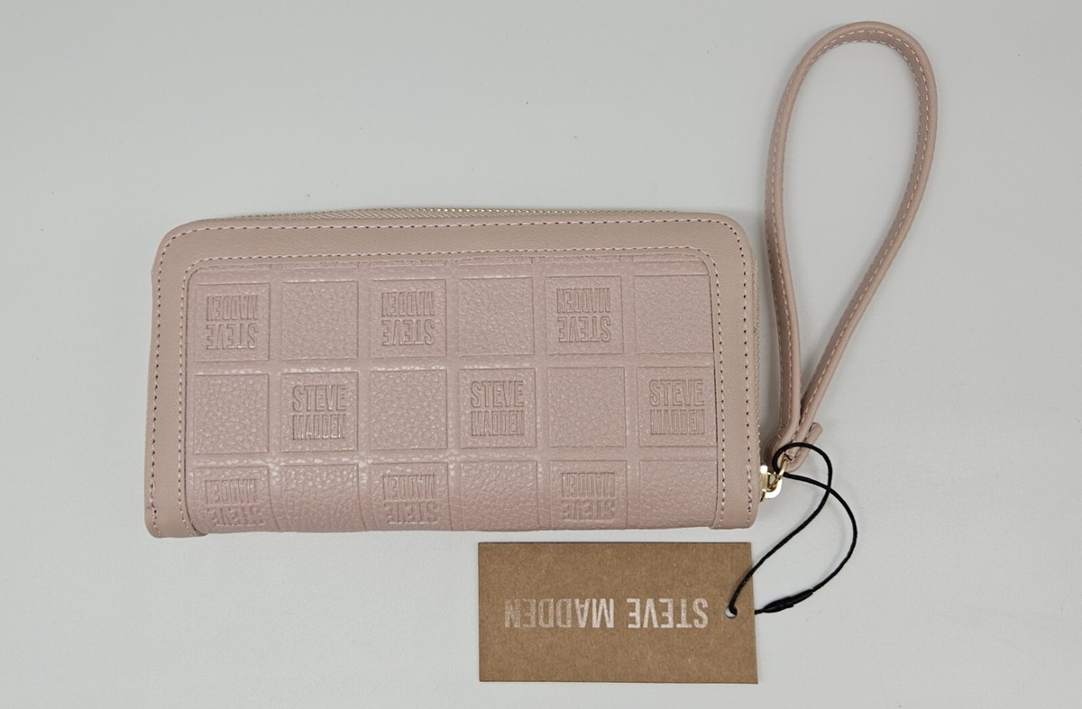 STEVE MADDEN Zip Around Embossed Logo Vegan Wallet Wristlet