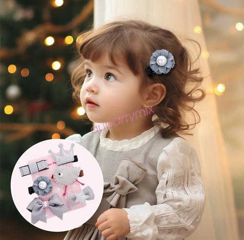 Girls hair clips Set Pack 6pcs 5pcs Cute Bow Flower Baby Hairpins Party Gift AU - Picture 4 of 27