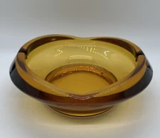 READ - Vintage Amber Glass Ashtray, Heavy 7 X 2.5 Inches