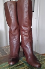Star Ling "nigiri" Leather  Brown Knee High Women's Boots Pre-owned Without Box 
