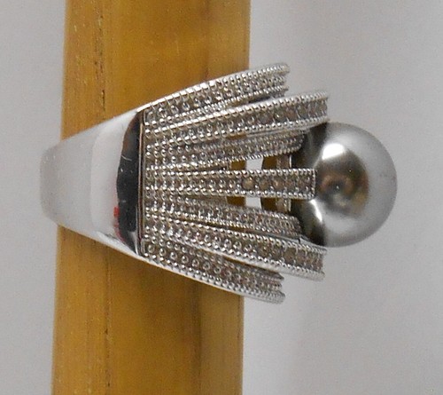 Avon Nataliya V Collister Ring Size 8 Silver Tone Faux Black Pearl Size 8/9 - Picture 6 of 10