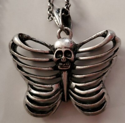 18C Butterfly / Ribs Skull Necklace Gothic