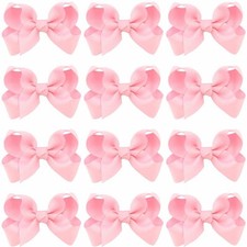 12 PCS 3" Pink Hair Bows for Girls Grosgrain Ribbon Solid Color Hair Bows for...
