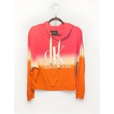 Calvin Klein Jeans Womens Pink Orange Ombre Logo Hoodie Sweatshirt Medium