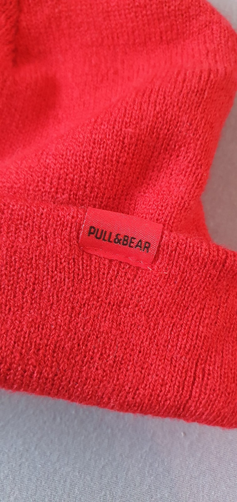 NEU Pull&Bear Herren Strickmütze Beanie Wollmütze Rot One Size Mütze Logo 4