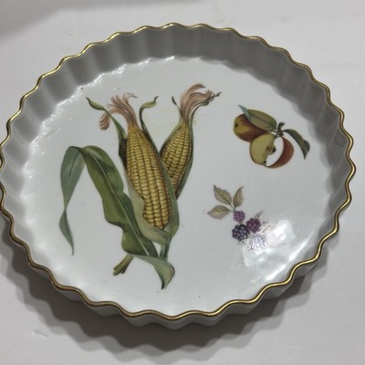 Vintage Royal Worcester EVESHAM QUICHE or FLAN BAKING DISH 10'' Round Corn Apple