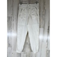 Athleta Cabo Linen Jogger Pants White Size 2 High Rise Drawstring Zip Pockets