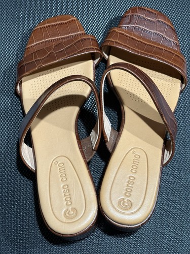 Corso Como SZ 8.5 M Women’s Brown Croc Pattern Leather Slip On Strapy Sandals - Picture 3 of 4