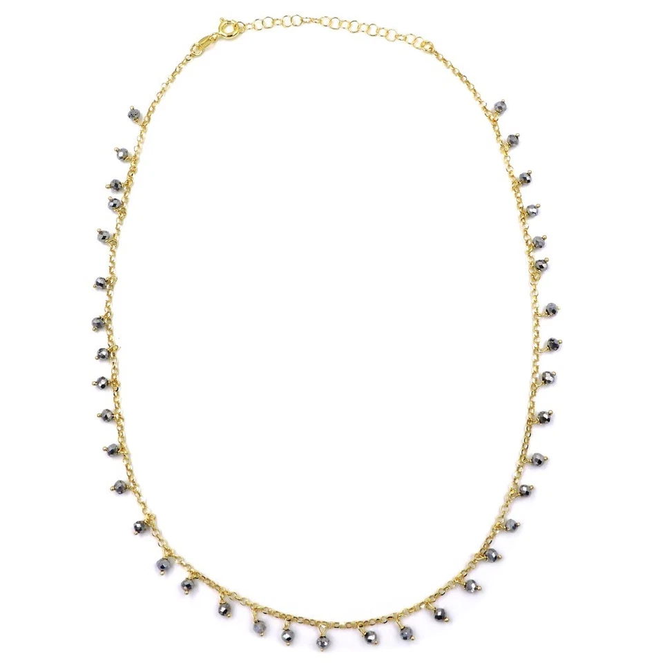 Collana in Argento 925 Placcato Oro Giallo con Pendenti Ovali in Pietra Ematite - Immagine 4 di 4