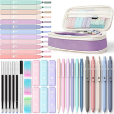 39 PCS Aesthetic School Supplies with Cute Pen Case, 12 Pastel Highlighters, 5 B