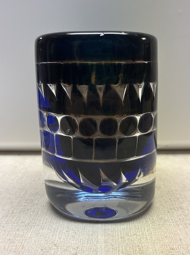 RARE Orrefors Ingeborg Lundin Signed Ariel Nr. 337-E.3 Blue Geometric Glass Vase - Picture 6 of 12