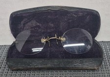 Antique Rimless Hygrade Pince Nez Eyeglasses Gold Filled W/ Hard Case See Notes