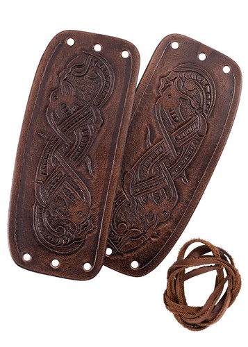 - Pair of Genuine Leather Bracers with Embossed Dragon Motif in Jelling Style... - Picture 2 of 4