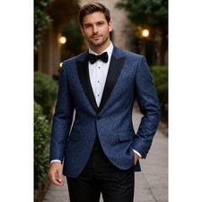 Jos A Bank Reserve 40R Mens Blue Jacquard Floral Tuxedo Jacket Italian Peak