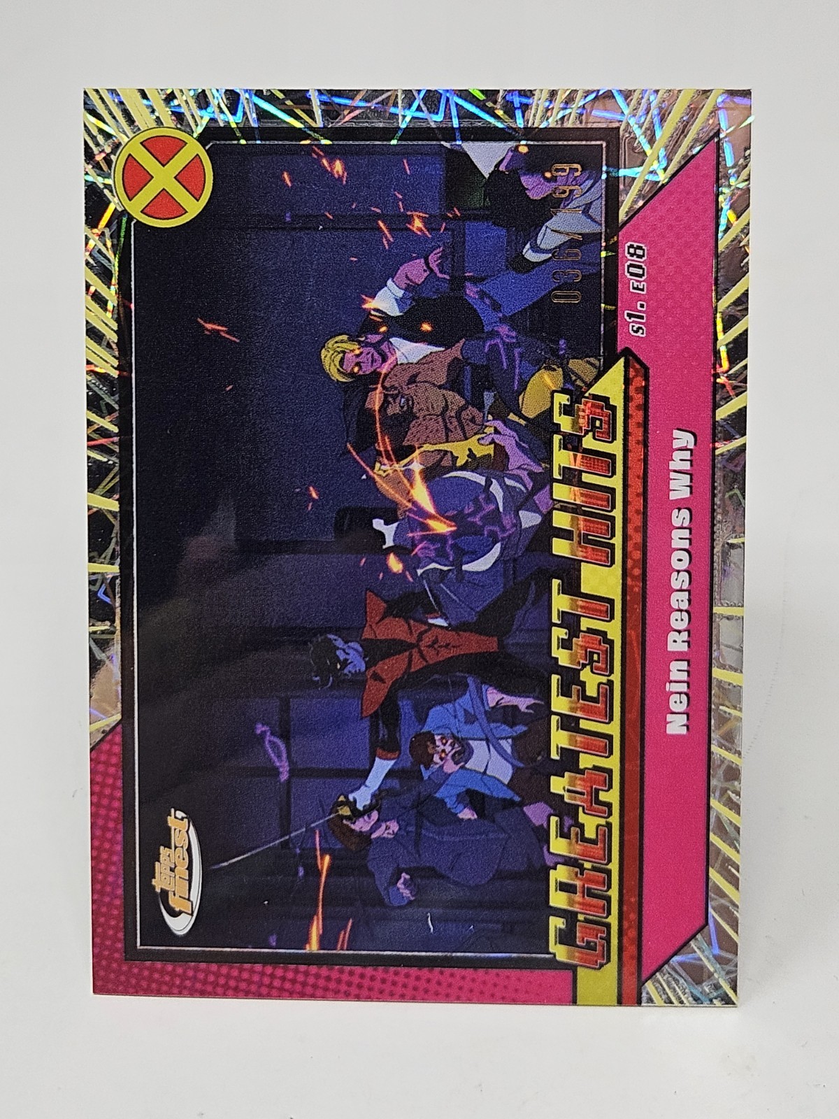 2025 Topps Finest X-Men '97 Nein Reasons Why Greatest Hits Laser Refractor #/199