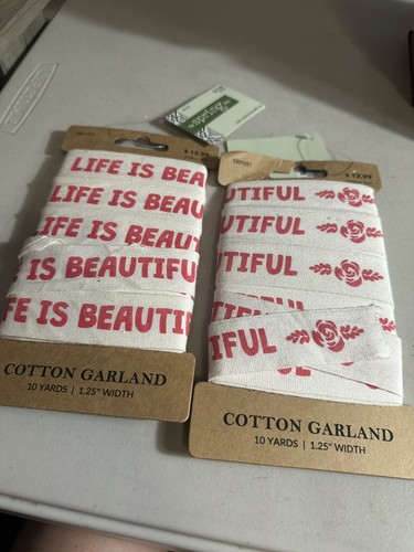“Life Is Beautiful” 🌸 Cotton Garland Ribbon 20 Yards New! - Picture 2 of 5
