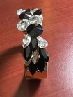 Black And Clear Heavy Rhinestone Gold Tone Cuff Bracelet