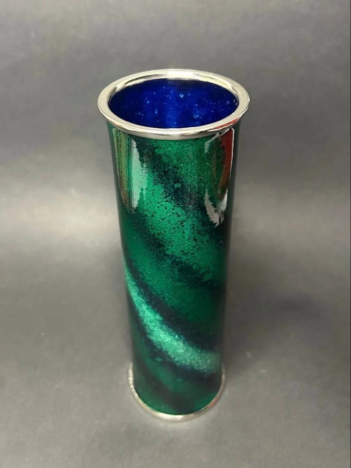 Owari Cloisonne Musen Shippo Bud Vase Kato Studio 18cm Green Display Kept Japan - Image 3 of 4