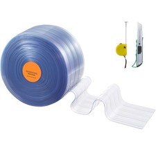 Clear PVC Strip Curtain: 50ft x 8in Ribbed, -4 F to 140 F, for Freezer Garage