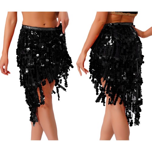 Womens Hip Scarf Stage Skirt Glittery Dancewear Lace-up Sheer Performance Latin - Picture 31 of 71